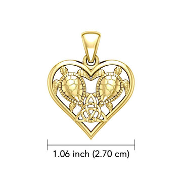 14K Yellow Gold Sea Turtles with Celtic Triquetra in Heart Pendant GPD5211 - Jewelry